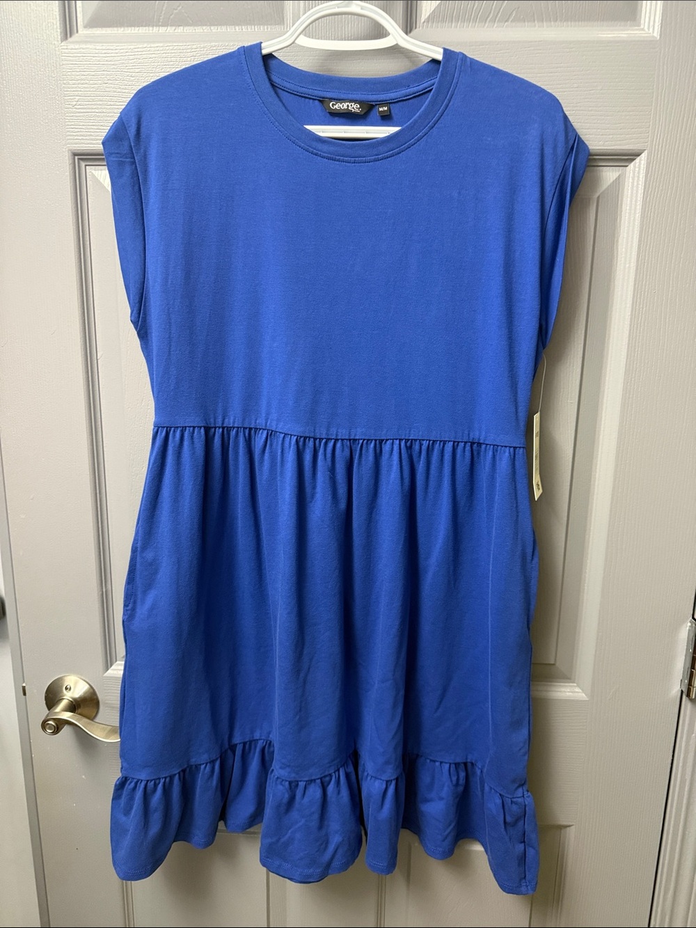 George Royal Blue Tiered Short Sleeve Dress with pockets